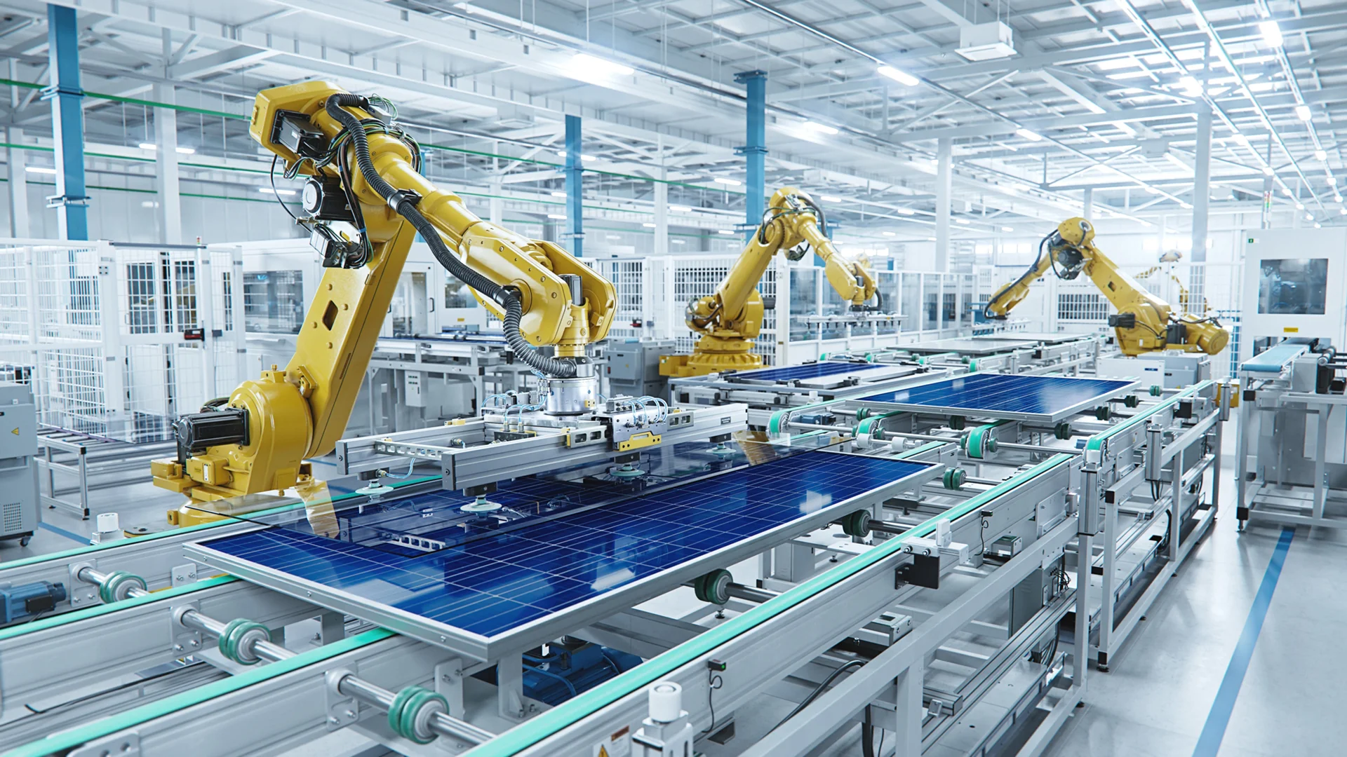 Manufacturing plant with robotic arms