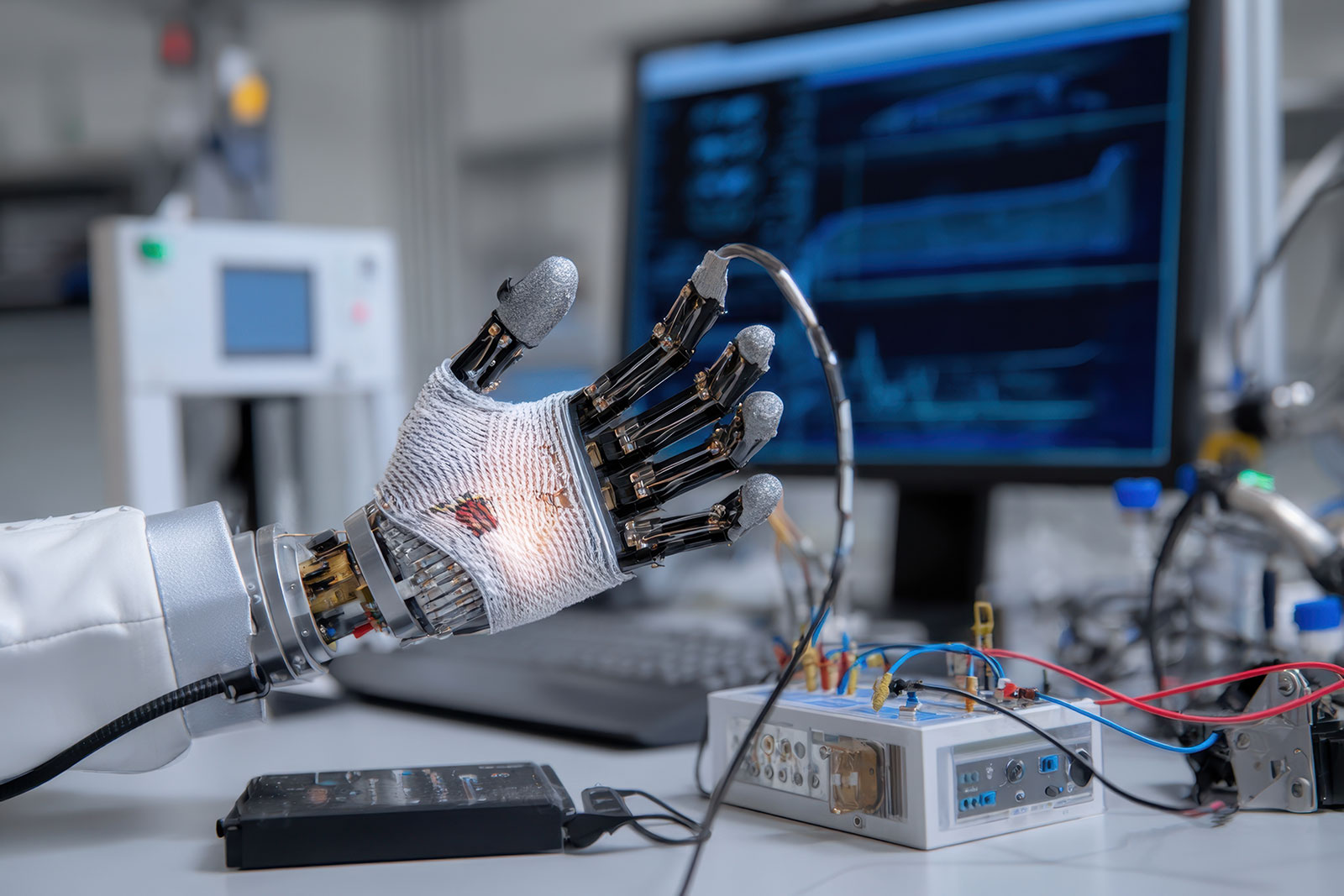Robotic hand in lab representing AI-driven accessibility and usability testing services