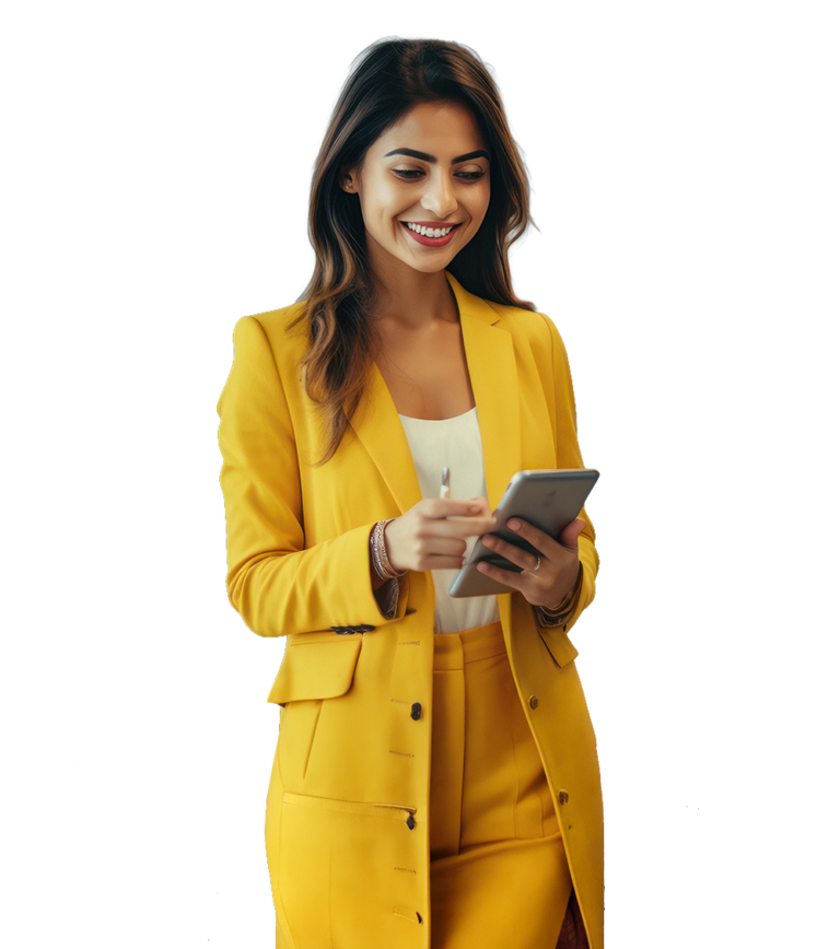 Confident professional enjoying seamless AI-powered digital experience and quality assurance services
