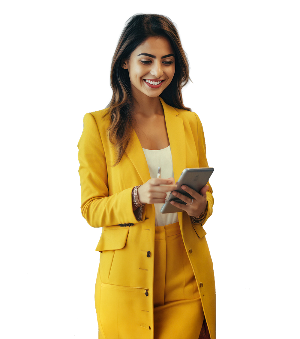 Confident professional enjoying seamless AI-powered digital experience and quality assurance services
