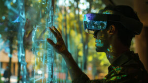 Person using VR headset interacting with digital data representing advanced performance testing solutions
