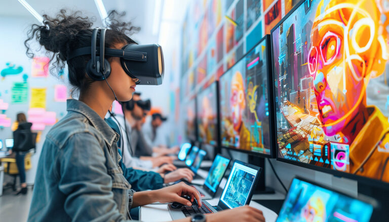 Developer testing HbbTV interactive content and Ligada iSuite with VR technology
