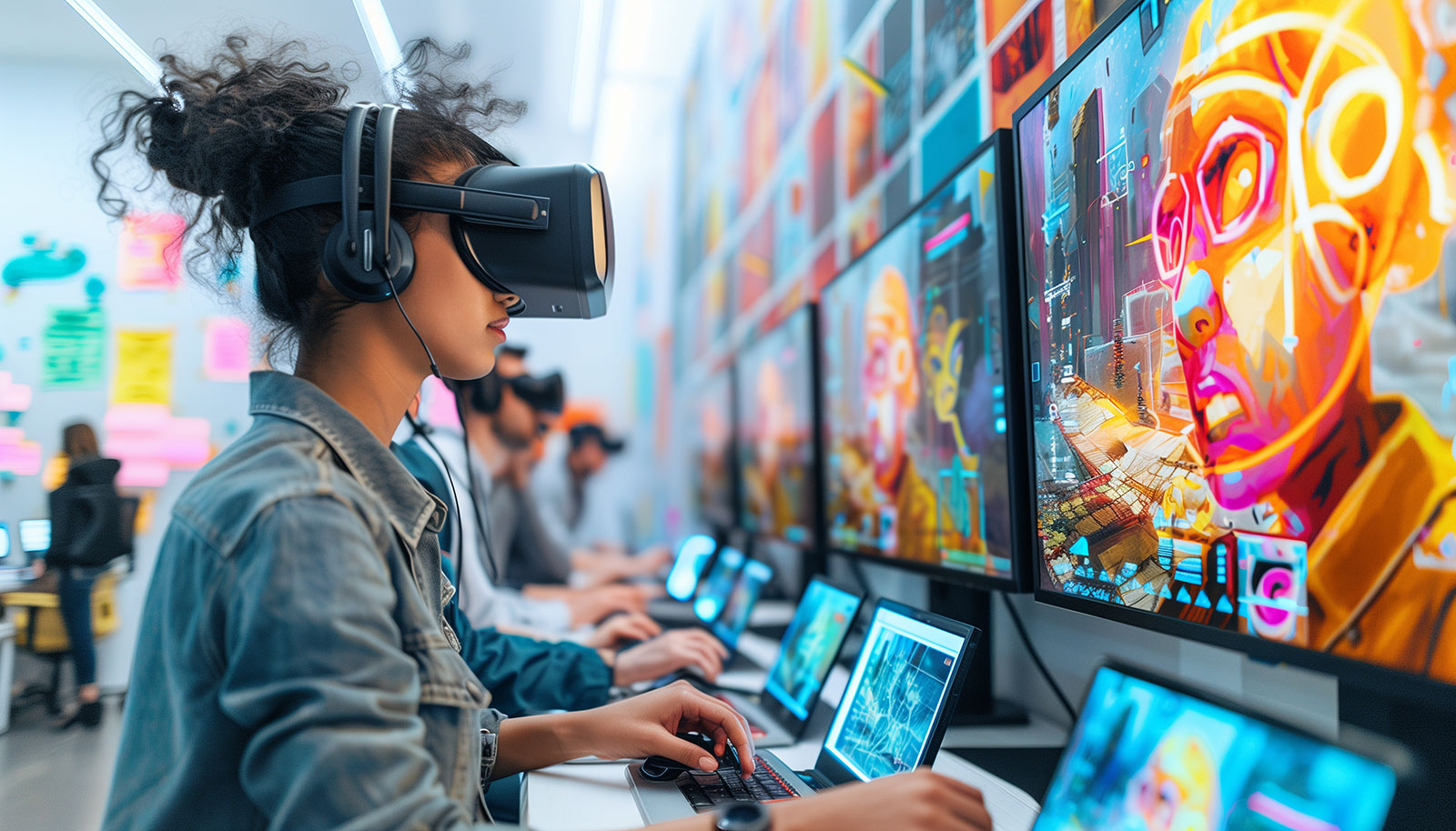 Developer testing HbbTV interactive content and Ligada iSuite with VR technology