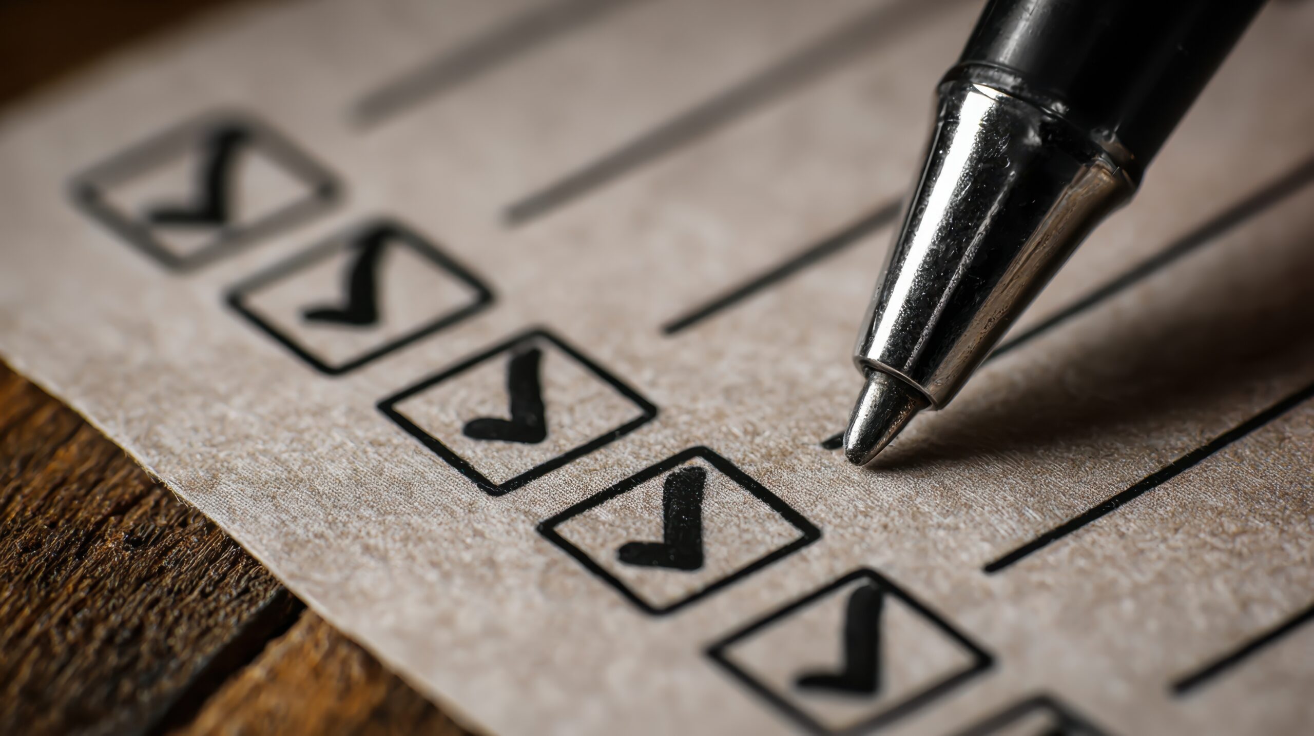 Pen checking boxes on a checklist representing thorough mobile and web application testing process