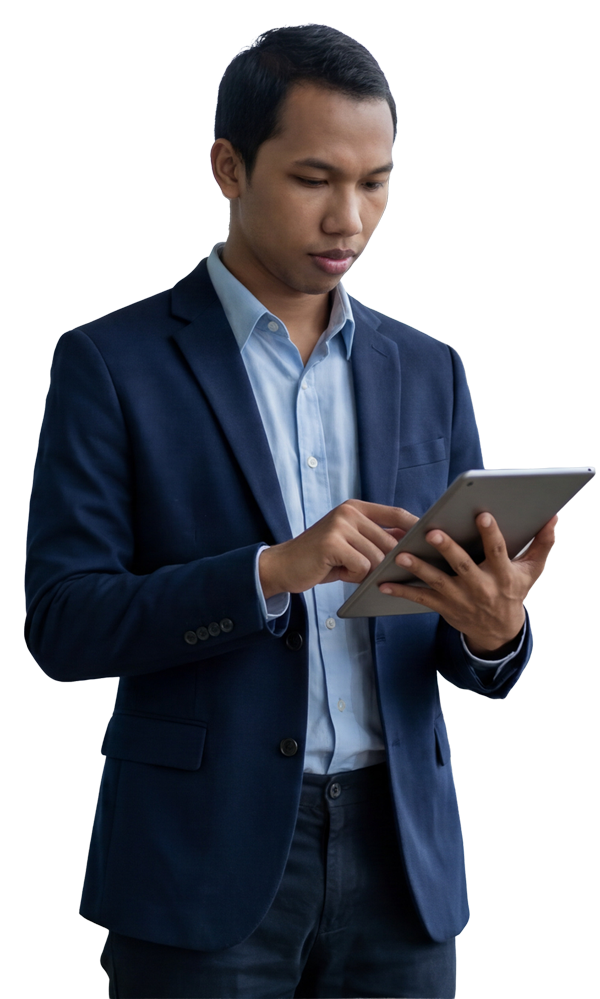 Business professional using tablet for digital assurance and software QA testing services