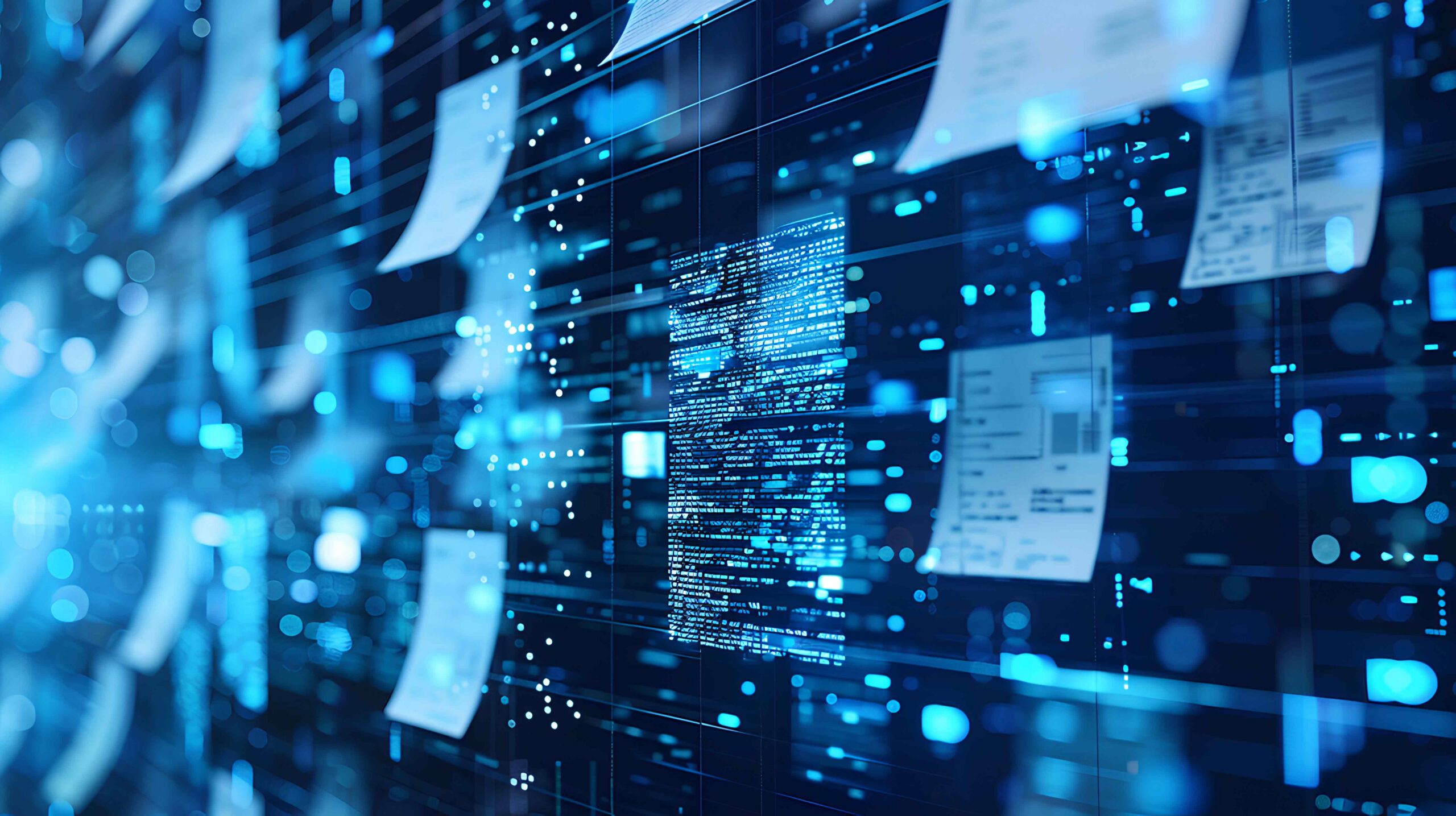Digital data flow representing AI-driven software testing and digital assurance transparency solutions