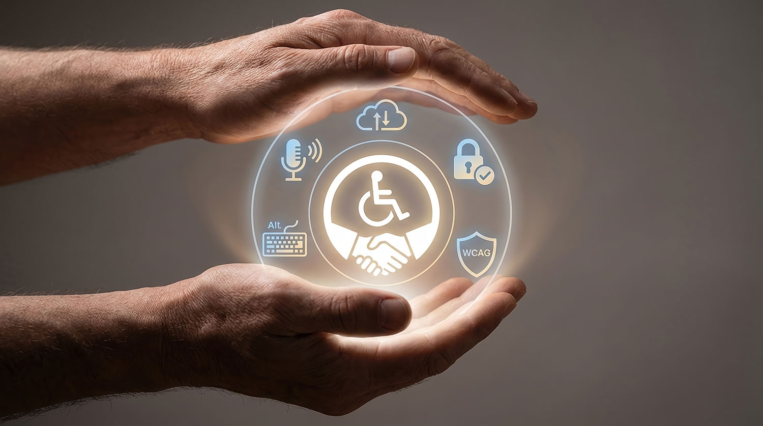 Hands holding disability accessibility icon representing WCAG compliance and accessibility audit services
