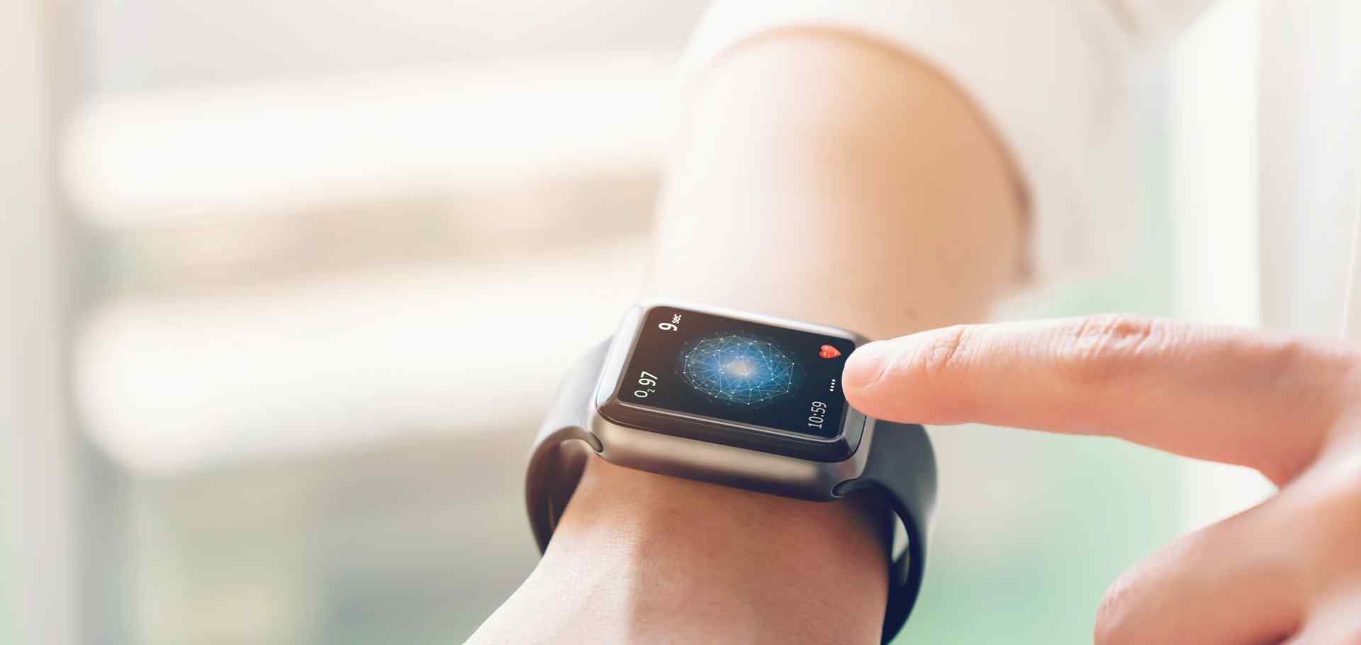 Close up of hand touching smartwatch with health a 2026 03 16 23 02 19 utc