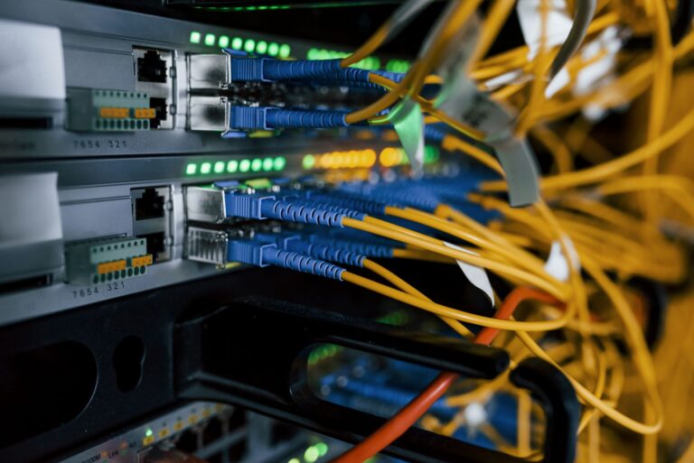 Network cables connected to server infrastructure