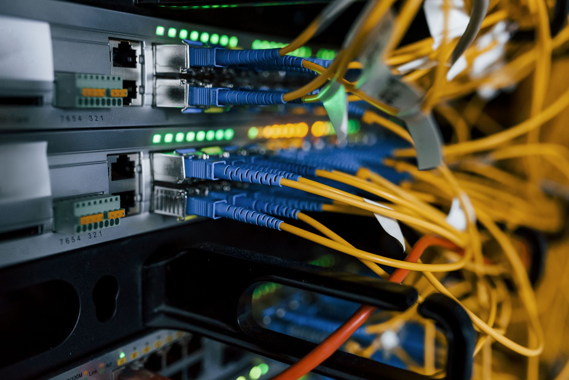 Network cables connected to server infrastructure