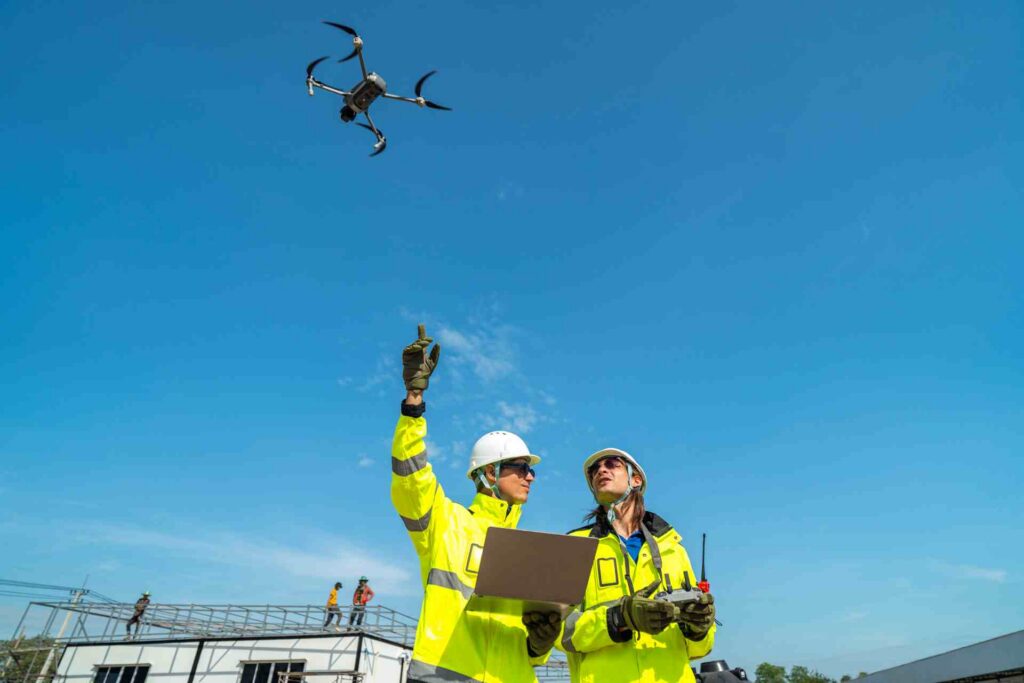 Construction workers operating drone at building s 2026 03 25 09 14 22 utc