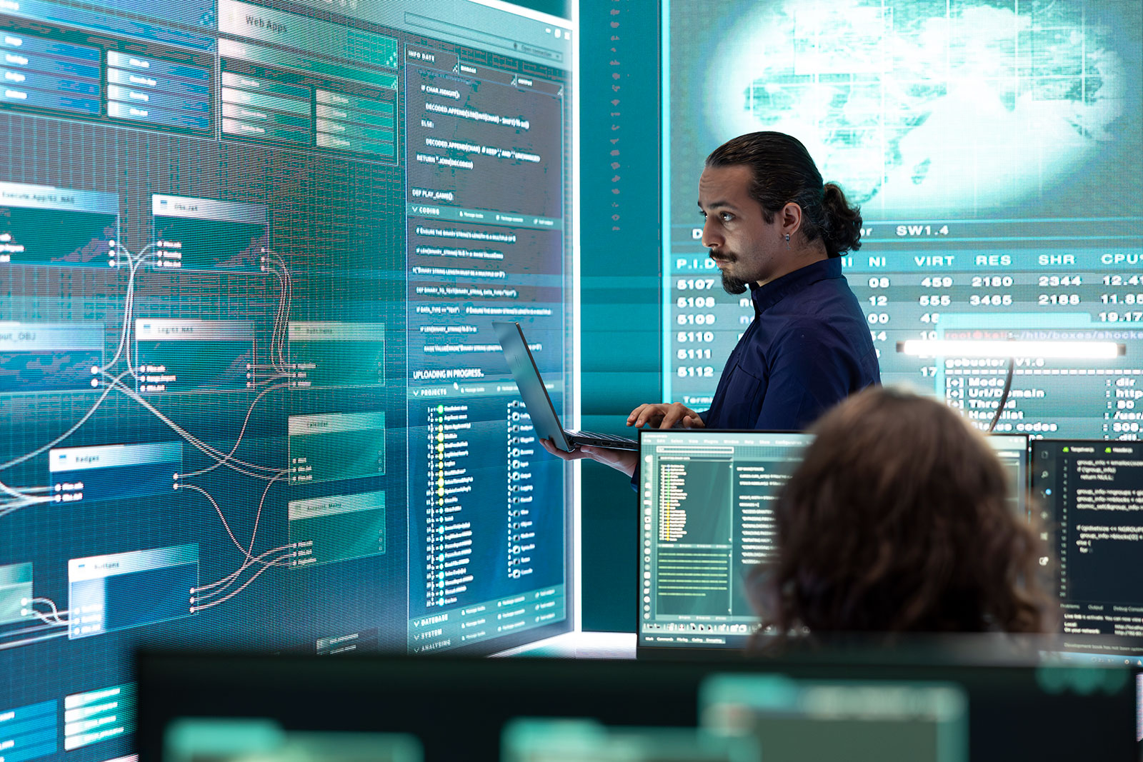 Team analyzing HbbTV broadcast data and Ligada iSuite testing results