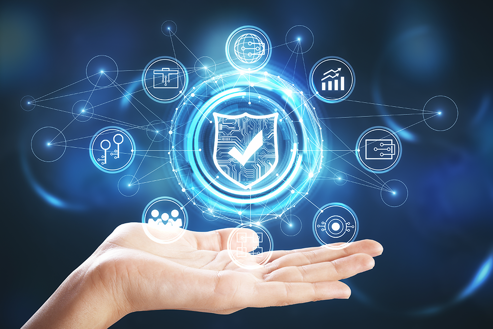 Hand holding AI trust and governance shield representing responsible AI assurance platform