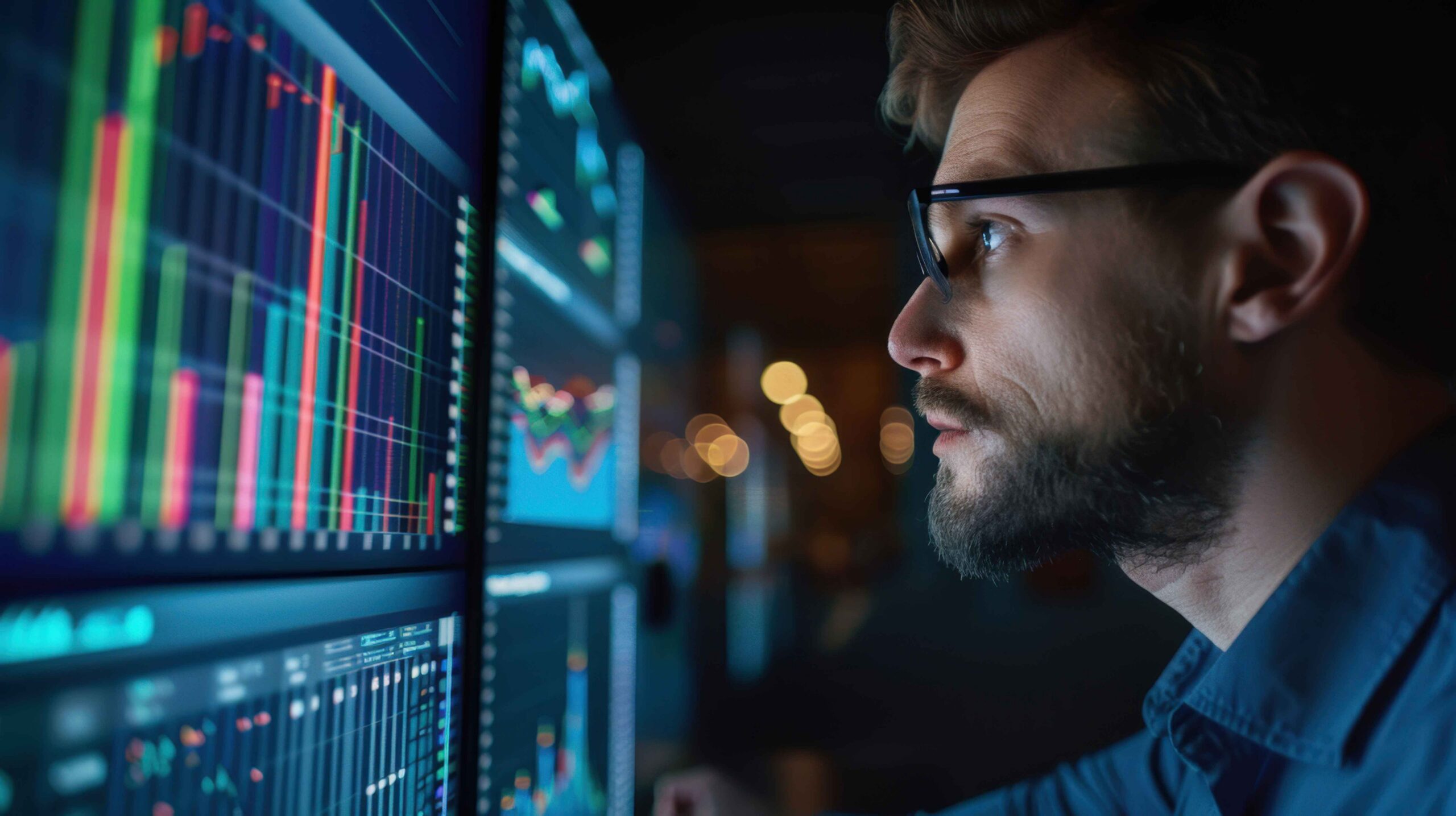 Person analyzing stock market charts on a computer screen