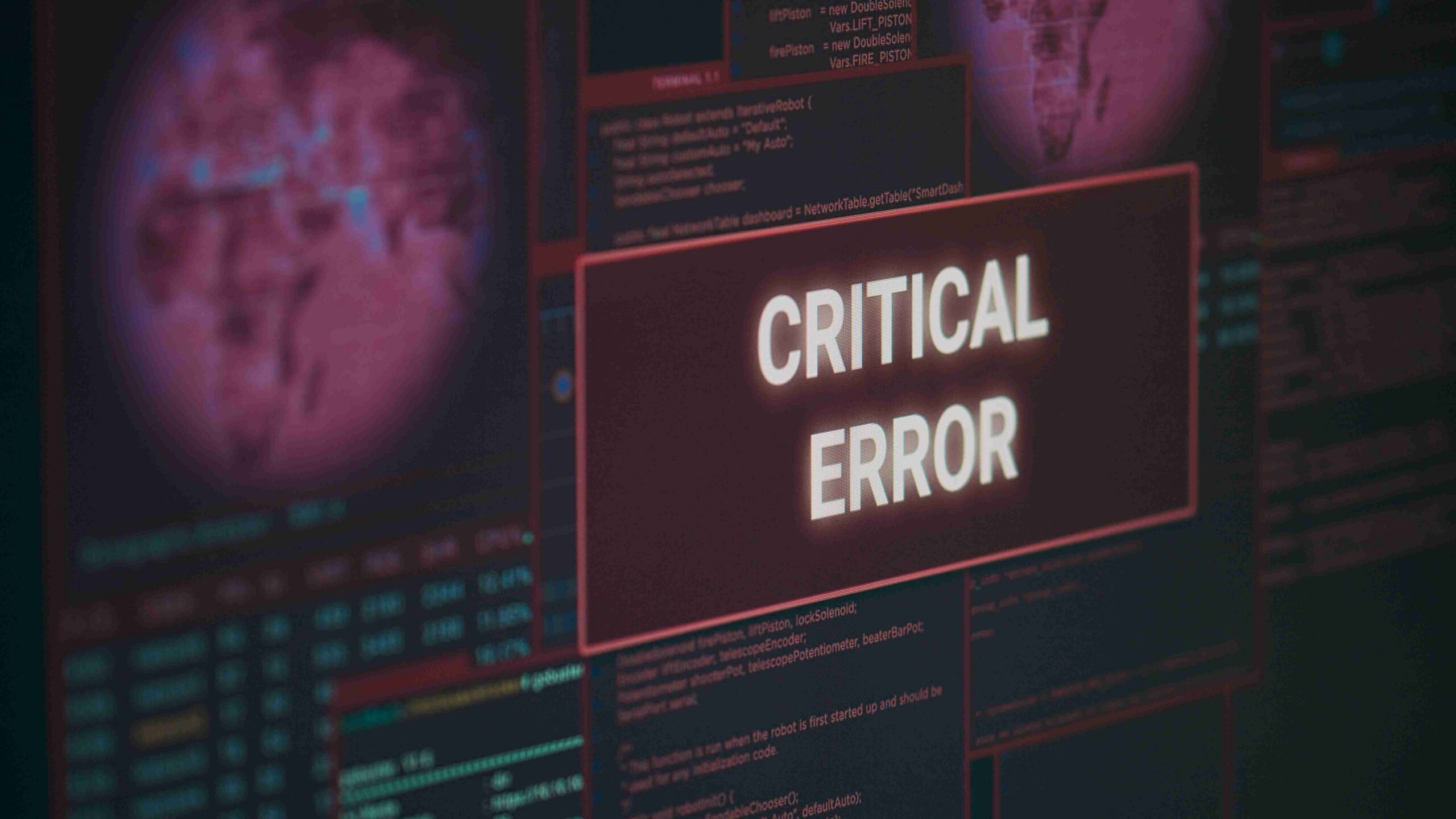Computer screen displaying critical error alert with code and data