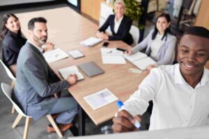 Team discussing Software testing partner strategy in meeting