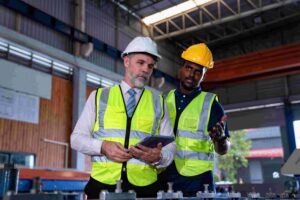 People reviewing Synthesized test data in factory