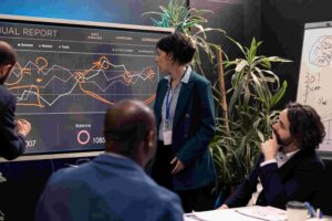 Woman presenting annual report data