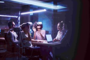 Team testing virtual reality headset