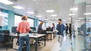People walking in Veloce testing office