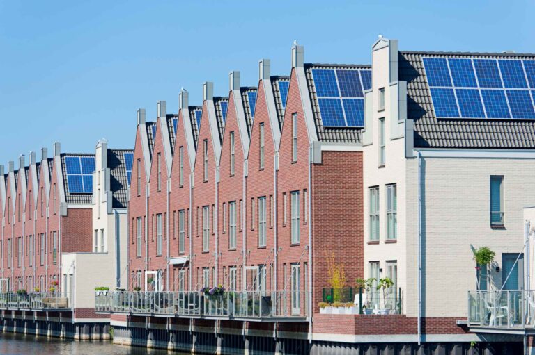 Modern dutch houses with solar power electricity